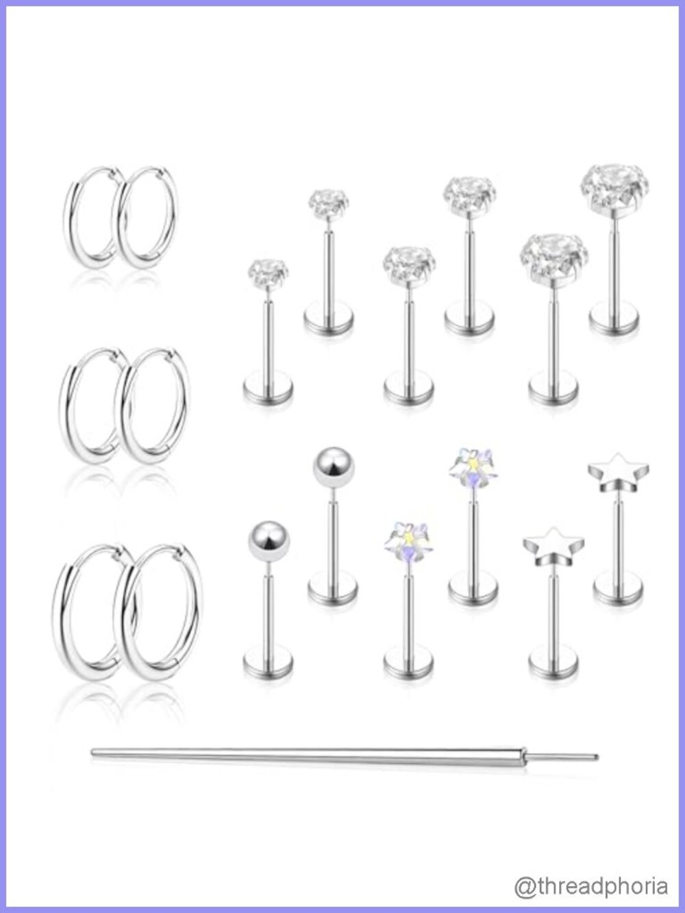 Threadless Flat Back Stud Earrings Stainless Steel Tragus Helix Piercing